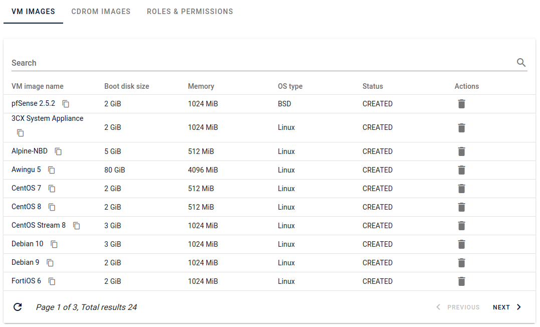 VMs Images list