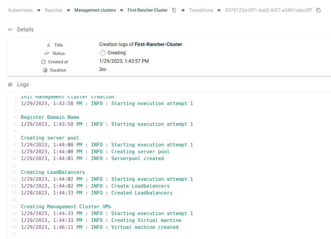 Provisioning Rancher management cluster