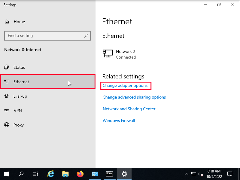 Change ethernet adapter options