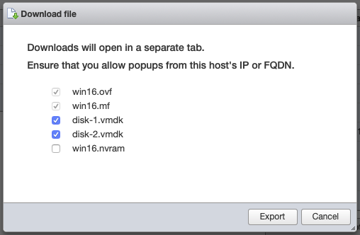 export popup