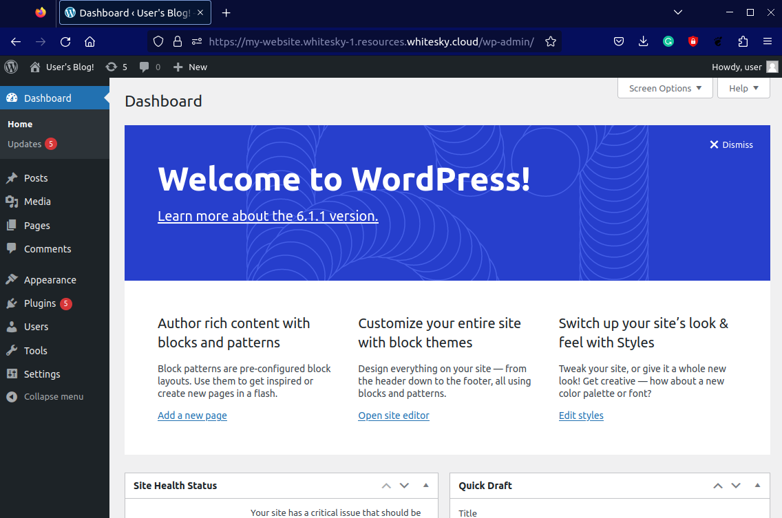 Wordpress admin panel